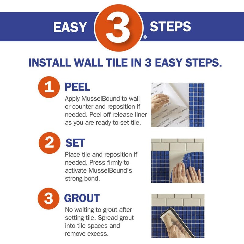 MusselBound Adhesive Tile Mat with Spacers - Easy  Mess-Free Wall Tile Installation for Backsplashes  Shower Walls  and More (15 sq.ft. per Roll)  White - Image 4